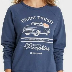 Women's Blue Farm Fresh Graphic Crewneck Sweatshirt - Size Medium